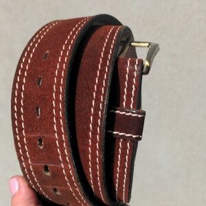 Suede belt genuine leather split cowhide contrast stitching Vintage 38 b…